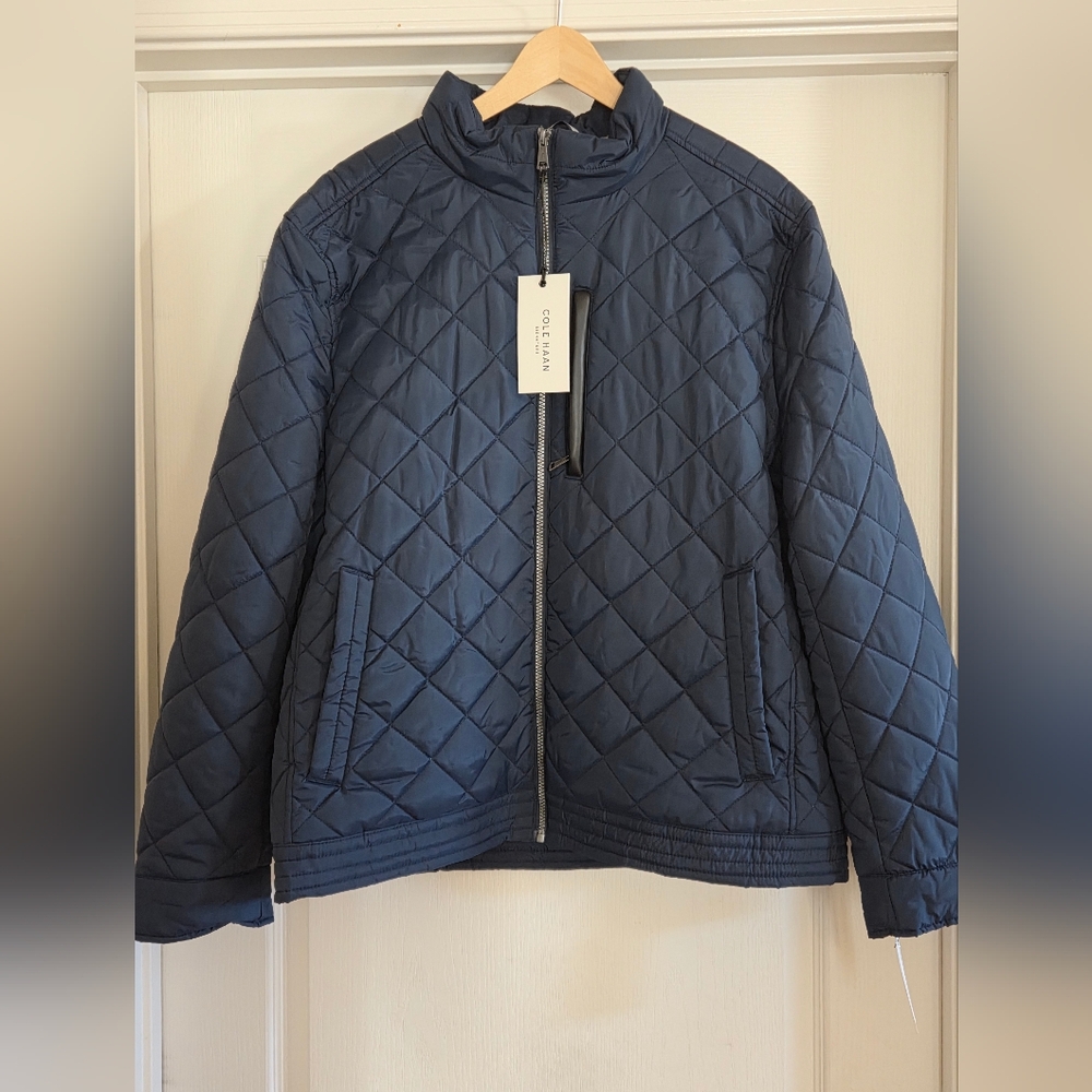 Cole Haan Mens Dark Blue Quilted Sherpa Lined Puffer Jacket XL NEW